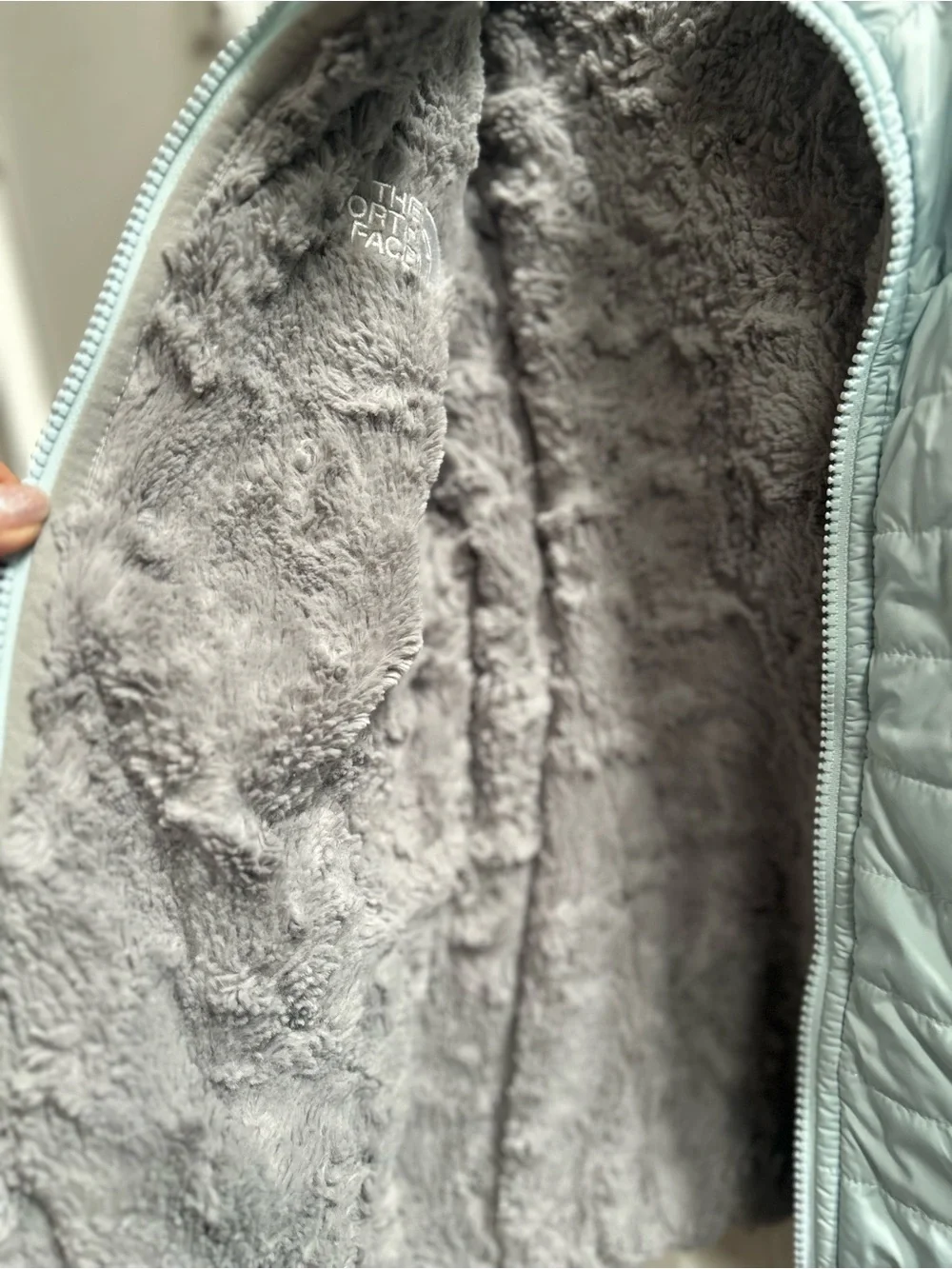 The North Face Girls' Light Blue Mossbud Swirl Reversible Insulated Jacket Sz 6